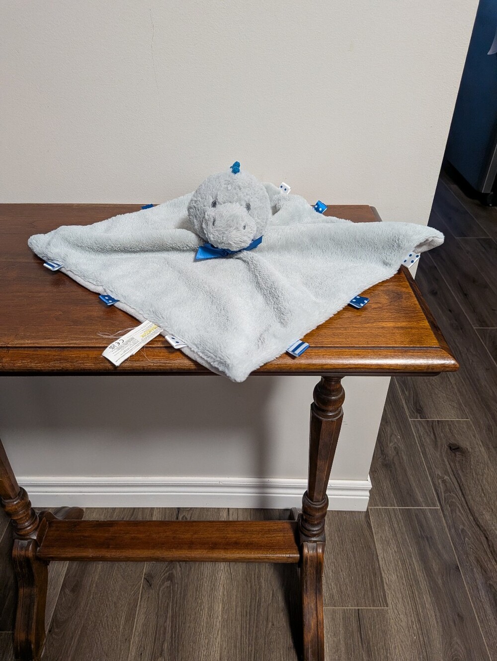 Kellytoy Lovey Grey Dinosaur Tags Baby Rattle Plush Security Blanket Lovey